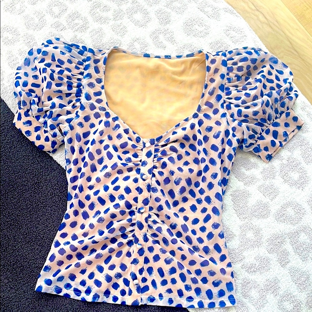 Stone cold Fox small Blue Polka Dot Blouse